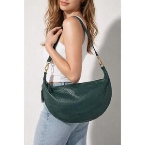 Anthropologie Bubble Leather Shoulder Bag Green Crescent Hobo Purse NWT